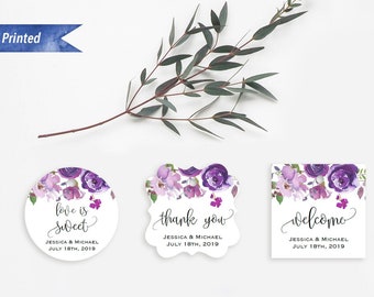 12 Printed Purple Lavender Floral 2" Favor Tag, Thank you Label, Welcome sticker, 2" Round Square Flourish Square Tag, Physical Products #07