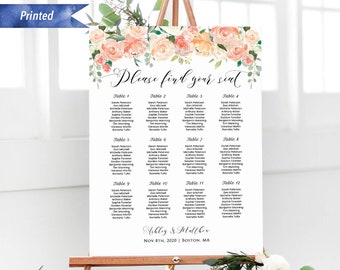 Printed Peach Cream Floral Wedding Seating Chart Board, Personalized Ceremony Seating Plan, Large Customized Poster, PDF or Printed #02