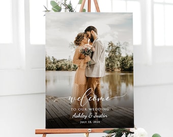 Printed Photo Wedding Welcome Sign, Personalized Vertical Rehearsal Dinner Bridal Shower Picture Welcome Board, Poster Foam Board Canvas