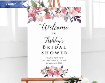 Printed Dusty Pink Floral Bridal Shower Welcome Sign, Personalized Vertical Wedding Baby Shower Welcome Board, Poster or Foam Board #08