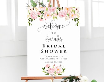 Printed Blush Pink Floral Wedding Welcome Sign, Custom Bridal Baby Shower Rehearsal Dinner Welcome Board, Poster Foam Board Canvas #05