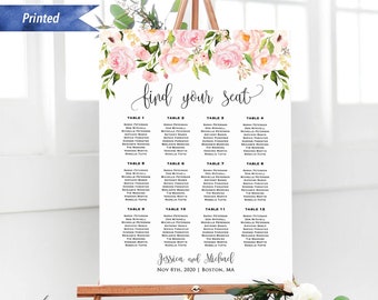 Printed Blush Pink Floral Wedding Seating Chart Board, Personalized Ceremony Seating Plan, Large Customized Poster, PDF or Printed #05#15