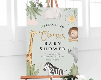 Printed Jungle Safari Animal Baby Shower Welcome Sign, Large Personalized Welcome Board Poster Foam Board Canvas