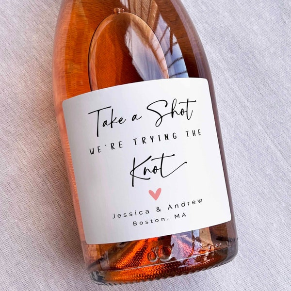 Take a Shot We're Trying the Knot -  Custom Waterproof Champagne/Mini Champagne Bottle Labels, Printed Stickers for Wedding Engagement Party