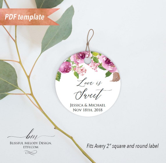 Printable Lilac Purple Floral Wedding Favor Tag, Gift Tag, Name Tag, 2
