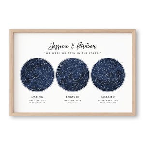 Custom 3 Star Sky Maps Print, Navy Watercolor Zodiac Constellation, Gift for Mom or Dad, 3 Children Family Present, Wall Art Canvas Prints