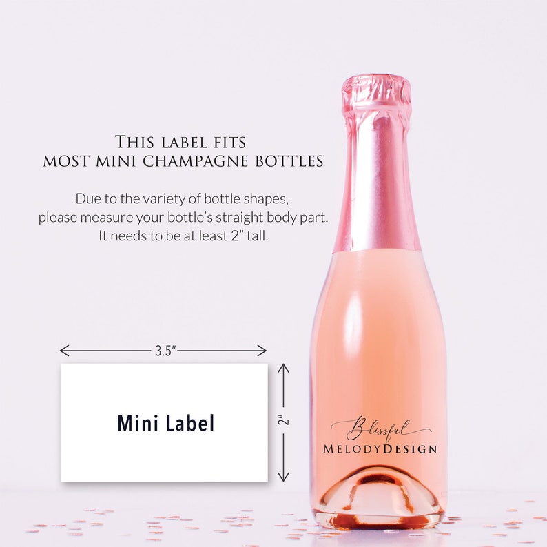 8 Printed Custom Burgundy Pink Floral Mini Champagne Wine Bottle Labels Waterproof Sticker, Wedding Bridal Baby Shower Birthday Anniversary immagine 8