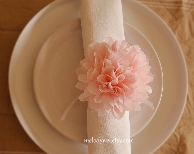 16 Napkin Rings With Satin Ribbon Napkin Holders Tissue Paper Flowers Wedding Ceremony