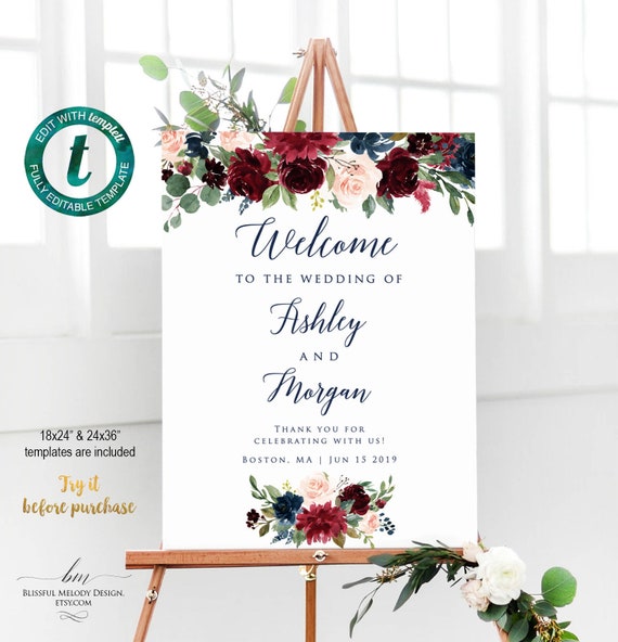 Couples Shower Marsala Blooms Wedding Shower Burgundy Floral His and Hers Shower Welcome DIY Printable Floral Options