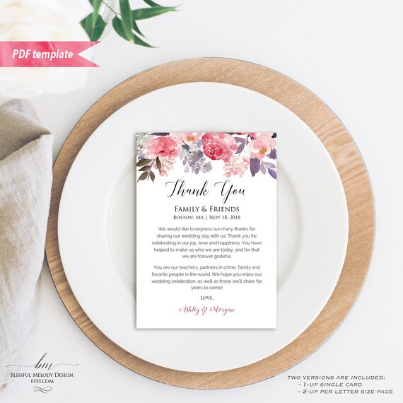 printable dusty pink floral wedding thank you note 5x7 flower etsy india