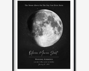 Custom Moon Phase Print, Printed Lunar Phase Wall Art for Newborn | Birthday | Anniversary | First Met | Valentine's Gift