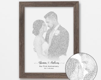 Custom Text Portrait from Photo, Song Lyrics Wall Art, Personalized Wedding Song First Dance Print. Anniversary Gift for Him Her