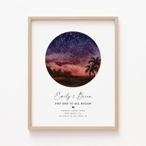 Personalized Star Map Wall Art - Pine Forest Night | Beach Sunset with Palm Trees