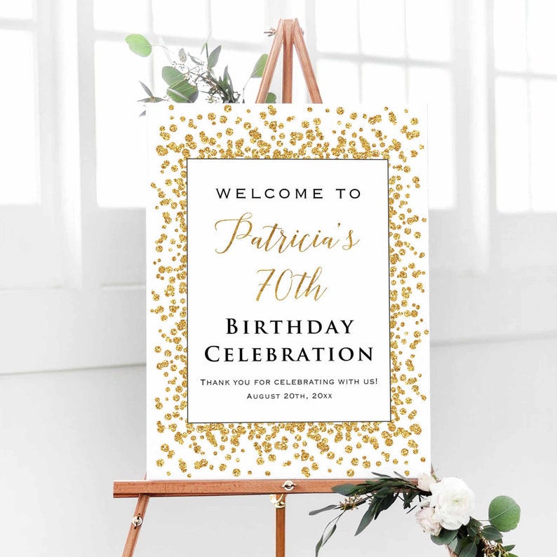 Custom Gold Glitternot real foil Birthday Welcome Sign, Personalized Birthday Party Celebration Sign, Customized Poster Board Canvas Bild 3
