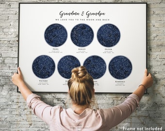 Custom 7 Star Maps Print, Navy Zodiac Constellation Sky Map, Gift for Grandma Grandpa Birthday Holiday Family Present, Wall Art Canvas Print