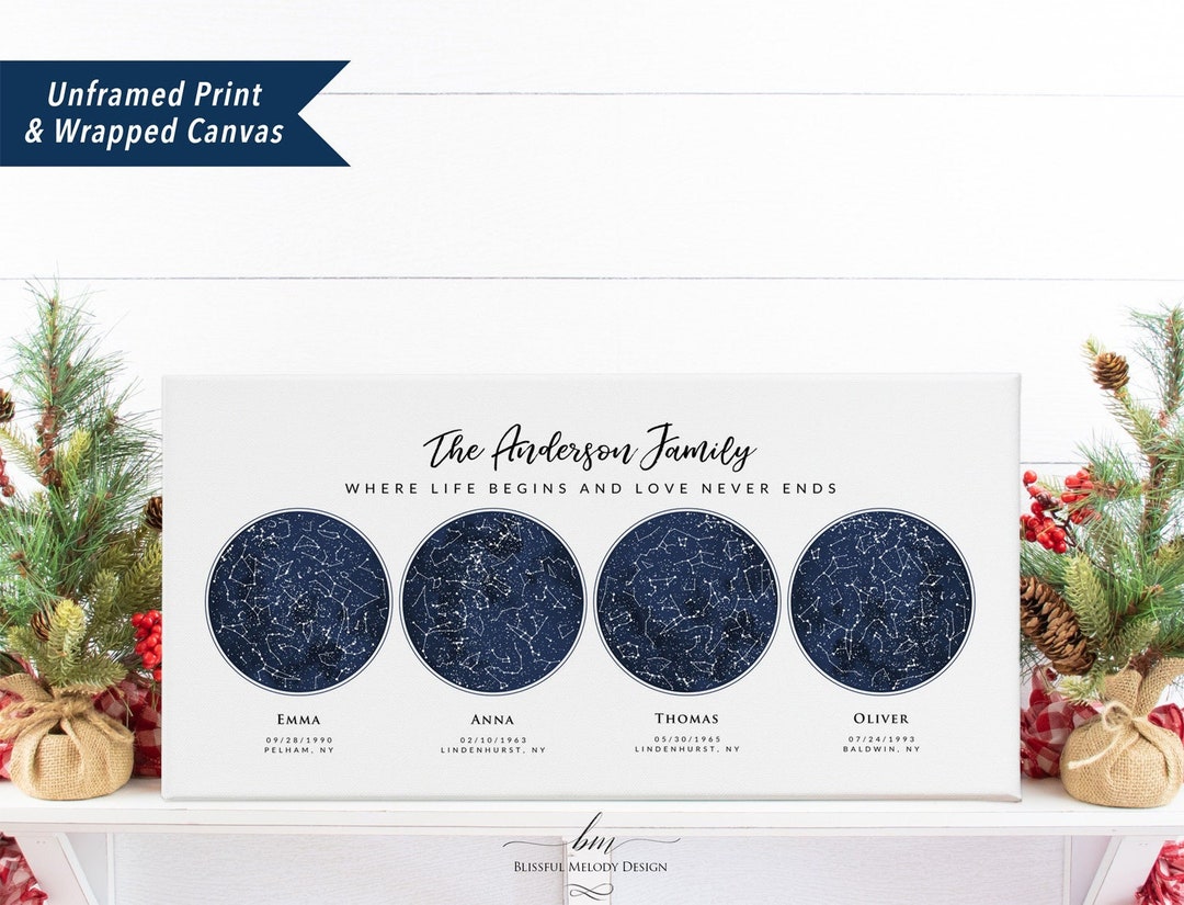Custom 4 Sky Maps Print, Personalized Star Map, Zodiac Constellation ...