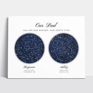 Custom 2 Heart Shape Star Sky Maps Print, Gift for Couples, 2 kids Family, Wall Art Canvas Prints