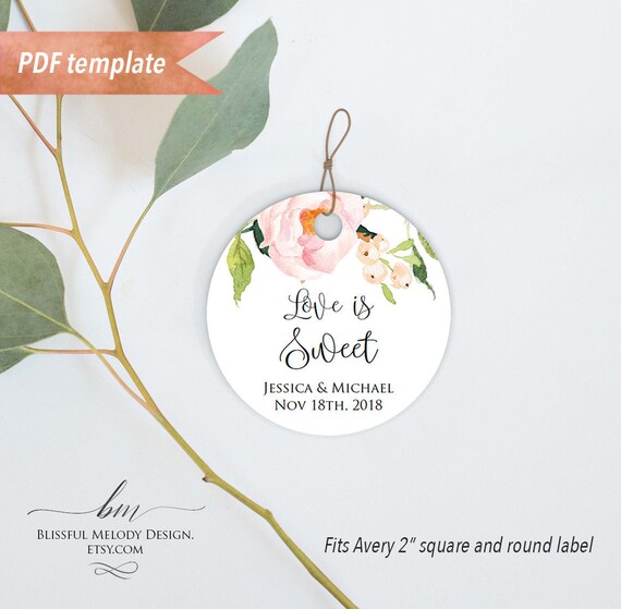 Printable Blush Pink Floral Wedding Favor Gift Name Etsy