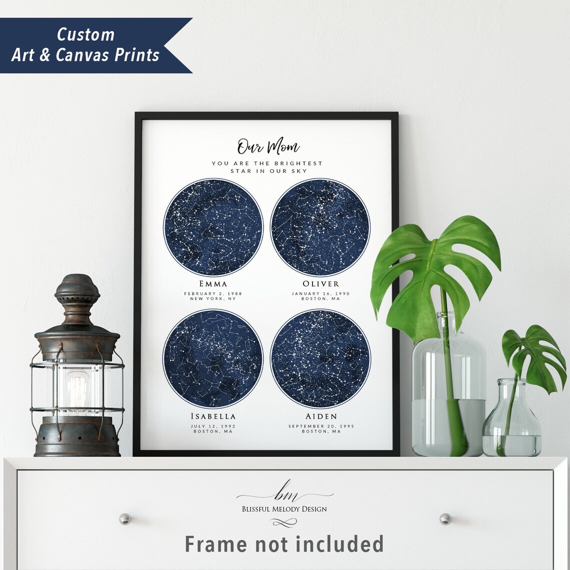 Custom 4 Sky Maps Print Personalized Star Map Zodiac - Etsy