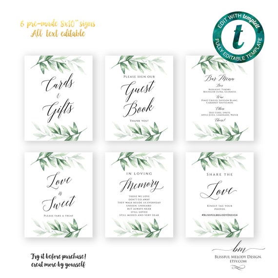 Printable 8x10 Greenery Wedding Sign Template 6 Pre made Editable Sign printable-8x10-greenery-wedding-sign-template-6-pre-made-editable-sign