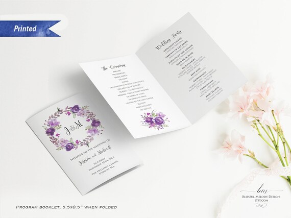 Printed Purple Lavender Floral Folded Wedding Program Booklet Bi