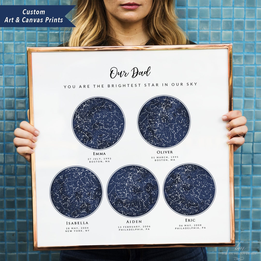Custom 5 Sky Maps Print, Personalized Star Map, Zodiac Constellation ...