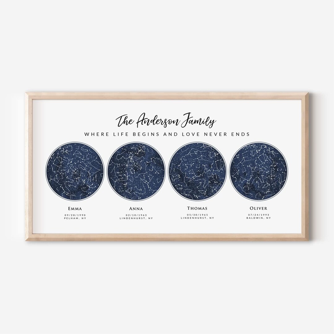 Custom 4 Sky Maps Print, Personalized Star Map, Zodiac Constellation ...