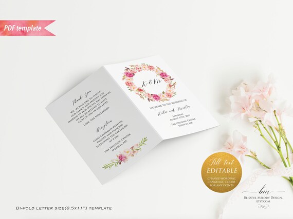 Printable Light Hot Pink Floral Wedding Program Booklet Editable