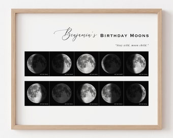 Custom 10 Moon Phases Metallic Paper Print, Personalized Lunar Wall Art, Ideal Gift for Birthdays, Father's Day, Mother's Day, Him, Her