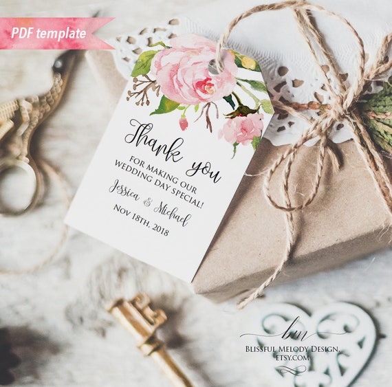 Printable Blush Pink Floral Gift Tag, Wedding Thank You Tag, Name Tag, Favor Tag, 2x3", Editable PDF Template, DIY Instant Download #05 #15 Il_570xn