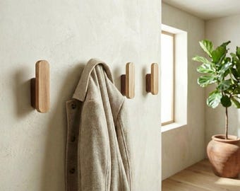 Gancio da parete in legno massello di alta qualità – Gancio appendiabiti scandinavo minimalista – Moderno supporto da parete in legno – Ingresso, bagno – Set da 1–5