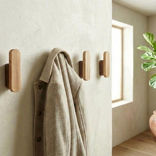 Premium Solid Wood Wall Hook – Minimalist Scandinavian Coat Hook – Modern Wooden Wall Mount – Entryway, Bathroom – Set of 1–5
