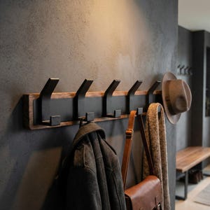 Premium Solid Wood Wall Coat Rack – Modern Entryway Hook Rack with Black Metal Hooks – Minimalist Wall Mounted Coat Hanger 3, 4, 5, 6 Hooks