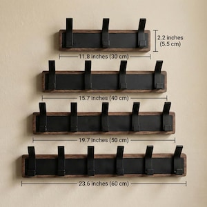 Appendiabiti da parete in legno massello di alta qualità – Appendiabiti moderno per ingresso con ganci in metallo nero – Appendiabiti da parete minimalista con 3, 4, 5, 6 ganci immagine 11
