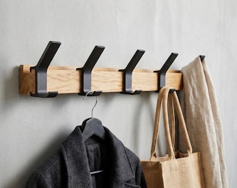 Appendiabiti moderno in legno con ripiano – 5 ganci doppi mobili, organizer da parete per ingresso, portasciugamani e accappatoi minimalista nordico