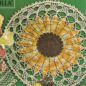 Vintage PDF Crochet Pattern for Giant Sunflower Doily Centerpiece INSTANT DOWNLOAD