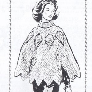 Vintage Crochet Digital Pattern For Pineapple Poncho Turtleneck INSTANT DOWNLOAD PDF