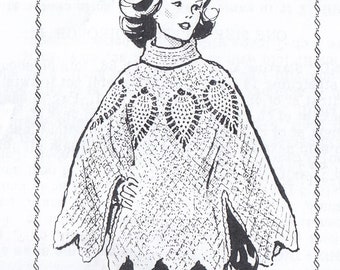 Vintage Crochet Digital Pattern For Pineapple Poncho Turtleneck INSTANT DOWNLOAD PDF
