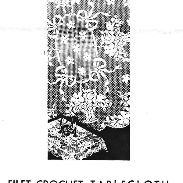 Vintage Filet Crochet Tablecloth Flower Basket Pattern Instant Download PDF