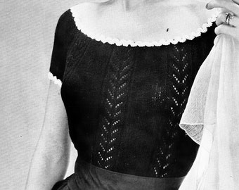 Vintage Knit Pattern PDF for Knit Short Sleeve Top Sweater Low Neck Line Instant Download PDF File