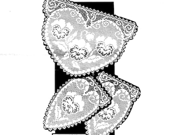 Vintage Filet Crochet PDF Pattern for Heart Doilies and Chair Set Valentine pdf INSTANT DOWNLOAD