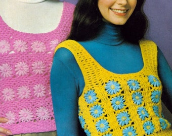Vintage 70's Crochet Pattern for Crazy Daisy Womens Sleeveless Tops or Shrinks INSTANT DOWNLOAD PDF