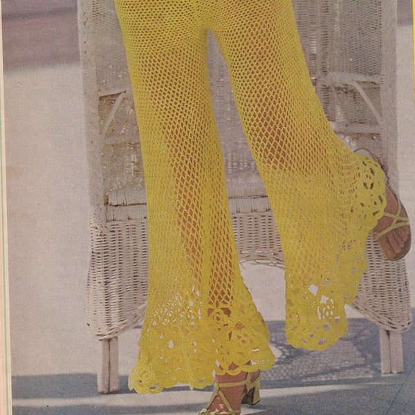 Vintage 1970's Crochet Crop Top and Bell Bottom Pant Set Pattern PDF