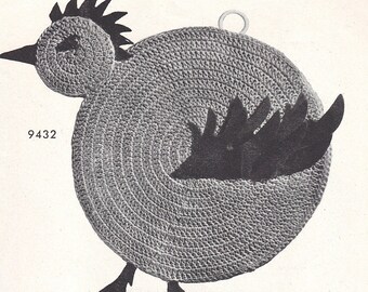 Padrão vintage de crochê em PDF para pegador de panela ou descanso de panela em formato de galinha.