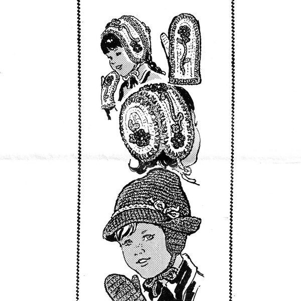 Vintage Crochet PDF Pattern for Girls and Boys Hat and Mitten Set PDF Instant Download