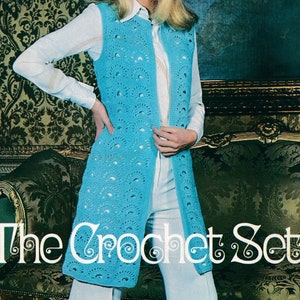Vintage 70's Crochet Pattern UK for  Sleeveless Long Sweater Vest or Duster Waistcoat PDF Instant Downoad Pattern