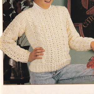 Vintage Digital Crochet Childs Fishermans Sweater Pattern PDF