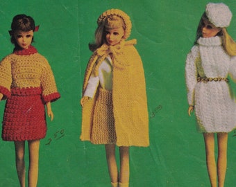 Vintage Crochet and Knit Digital Pattern for 3 Barbie Fashion Doll Outfits PDF