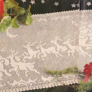 Vintage Crochet Pattern PDF for Filet Crochet Santa Sleigh and Reindeer Runner Tablecloth INSTANT DOWNLOAD