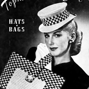 Patrones de crochet vintage para sombreros y gorras de mujer de moda de los años 1940, bolsos y carteras, accesorios, libro electrónico, descarga instantánea